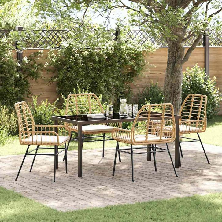 vidaXL Tuin Eettafel Set 5 pcs Bruin poly rattan, Tuin en Terras, Tuinsets en Loungesets, Nieuw, Verzenden