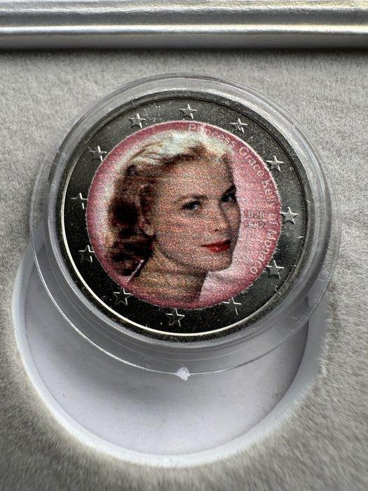 Monaco. 2 Euro ND Grace Kelly gekleurd in cassette (Zonder, Postzegels en Munten, Munten | Europa | Euromunten