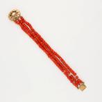 Armband - 14 karaat Geel goud - Bloedkoraal, Handtassen en Accessoires, Armbanden, Nieuw