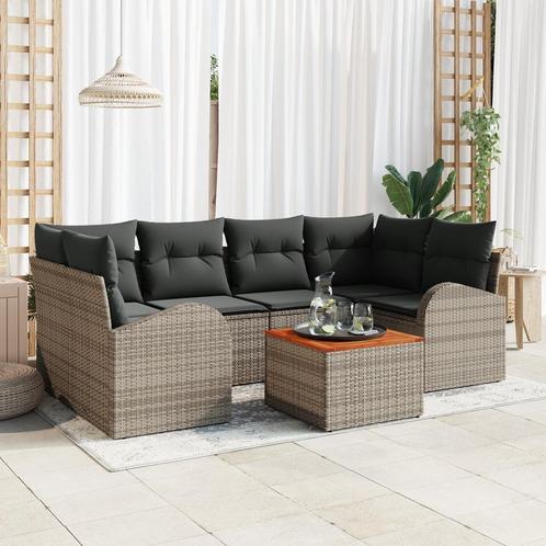 vidaXL Tuinbank Set 7 pcs Grijs Vijf-zits Rattan & Hout, Tuin en Terras, Tuinsets en Loungesets, Nieuw, Verzenden