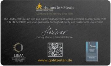 1 gram - Goud .999 - Heimerle + Meule, Germany - Met beschikbaar voor biedingen