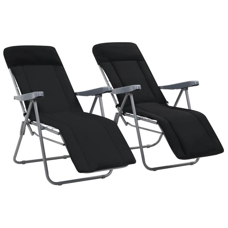 vidaXL Tuinstoelen met kussen inklapbaar 2 st zwart, Tuin en Terras, Tuinstoelen, Nieuw, Verzenden