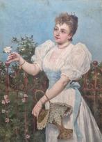 Scuola europea (XIX) - Donna con fiori