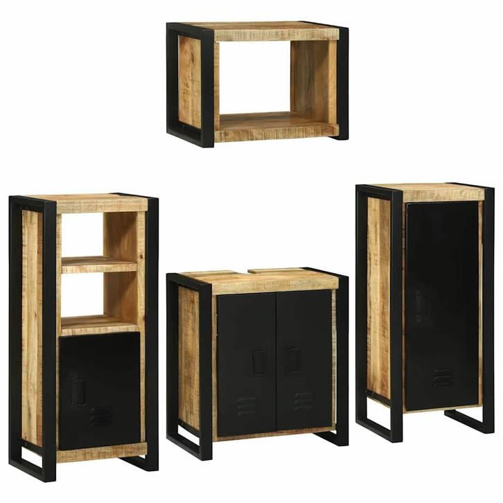 vidaXL Badkamermeubel Set met plank 4 pcs Bruin Massief, Huis en Inrichting, Badkamer | Badkamermeubels, Nieuw, Verzenden