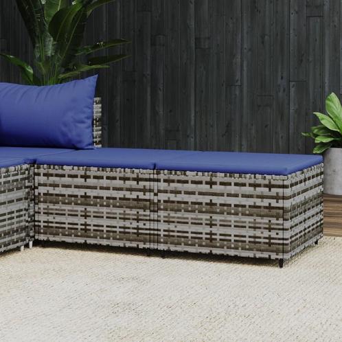 vidaXL Voetensteunen 2 st met kussens poly rattan grijs, Tuin en Terras, Tuinsets en Loungesets, Nieuw, Verzenden