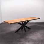 Boomstamtafel, Eettafel 250x86 massief hardhout, metaalpoot, 200 cm of meer, 50 tot 100 cm, Nieuw, Robuust Modern