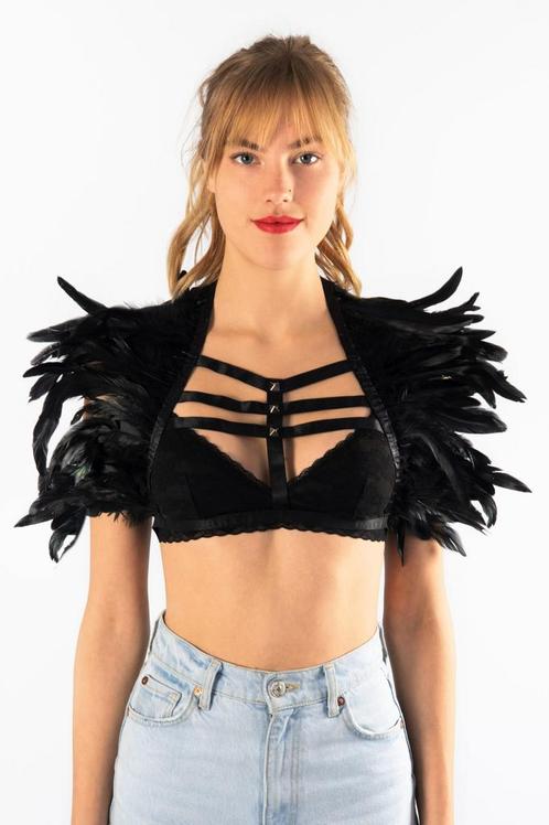 Top met Veren Zwart Studs XS S M Verentop Steampunk Topje Ve, Kleding | Dames, Carnavalskleding en Feestkleding, Nieuw, Ophalen of Verzenden