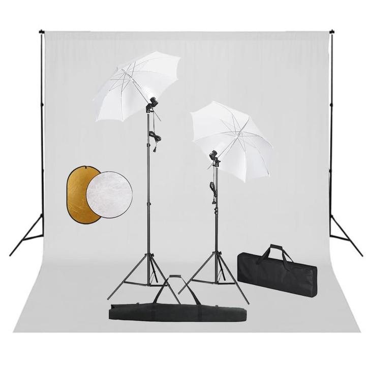 vidaXL Fotostudioset met lampen, paraplus, achtergrond en, Audio, Tv en Foto, Fotografie | Fotostudio en Toebehoren, Nieuw, Verzenden