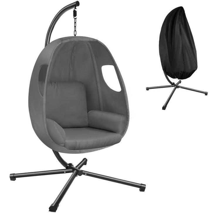 tectake Hangstoel Anika met frame en kussen 160 kg - antraci, Tuin en Terras, Overige Tuin en Terras, Verzenden