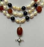 Natuurlijke parels, zwarte onyx, carneool met losgemaakte, Antiek en Kunst