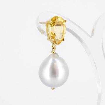 Oorbellen - 18 karaat Geel goud Parel - Citrien - South Sea