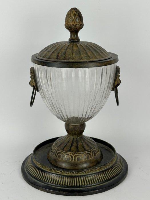 Pot - Glas, Metaal - Een pot met deksel op standaard, Antiek en Kunst, Curiosa en Brocante