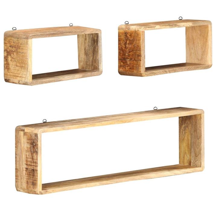 vidaXL 3-delige Wandschappenset kubus massief mangohout, Huis en Inrichting, Kasten | Wandmeubels, Nieuw, Verzenden