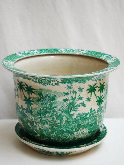 Bloempot (2) - Porselein - 40 cm handgeschilderd emaille, Antiquités & Art, Curiosités & Brocante