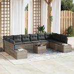 vidaXL 11-delige tuinset met kussens - Grijs Poly Rattan, Tuin en Terras, Verzenden, Nieuw