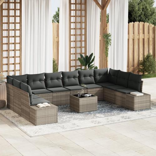 vidaXL 11-delige tuinset met kussens - Grijs Poly Rattan, Tuin en Terras, Tuinsets en Loungesets, Nieuw, Verzenden