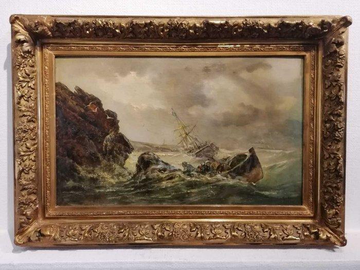 European school (XIX) - Naufrage, Antiek en Kunst, Kunst | Schilderijen | Klassiek