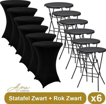 6x Zwarte Statafel + 6x Zwarte Statafelrok – Diameter 80 CM