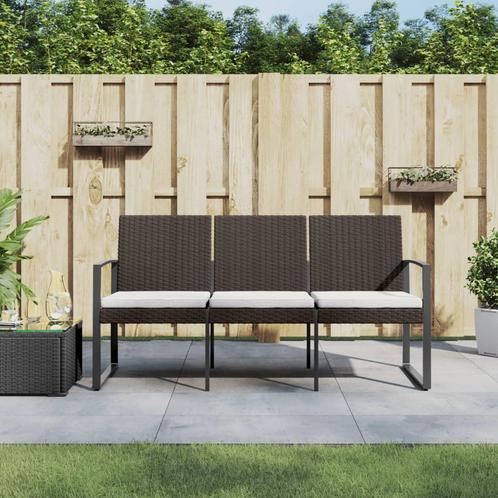 vidaXL Tuinbank 3-zits met kussens polypropeen rattan bruin, Tuin en Terras, Tuinsets en Loungesets, Nieuw, Verzenden