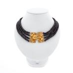 Antieke kralen collier met gouden sier slot | 36,5 cm, Gebruikt, Overige kleuren, Ophalen of Verzenden, Met edelsteen