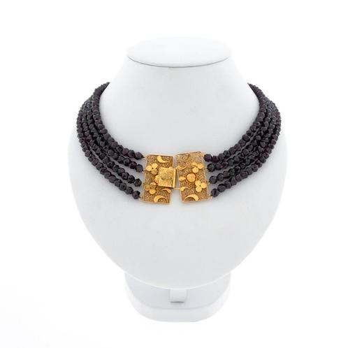 Antieke kralen collier met gouden sier slot | 36,5 cm, Handtassen en Accessoires, Kettingen, Overige kleuren, Gebruikt, Met edelsteen