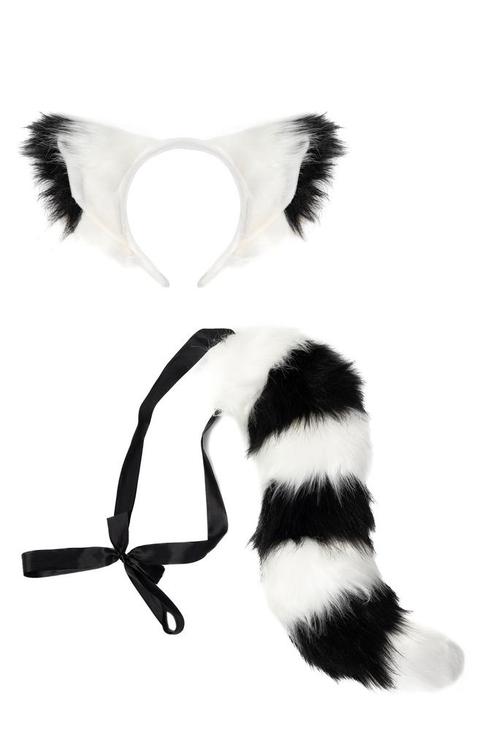 Haarband Furry Oren Staart Set Zwart Wit Strepen Maki Wasbee, Kleding | Dames, Carnavalskleding en Feestkleding, Nieuw, Ophalen of Verzenden