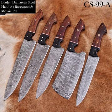 Keukenmes - Chefs knife - Hout en handgevouwen staal - beschikbaar voor biedingen