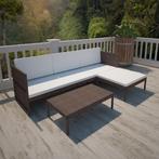 vidaXL 3-delige Loungeset met kussens poly rattan bruin, Verzenden, Nieuw, Loungeset