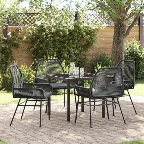 vidaXL 5-delige tuintafel met kussens zwart poly rattan, Tuin en Terras, Tuinstoelen, Nieuw, Verzenden