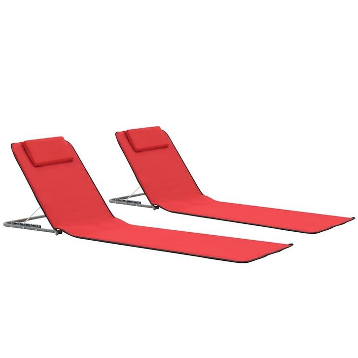 vidaXL Strandmatten inklapbaar 2 st staal en stof rood, Jardin & Terrasse, Chaises longues, Envoi