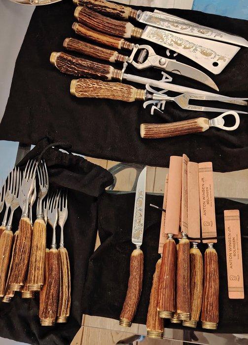 Anton Wingen Jr. - Tafelmessenset (24) - Staal, Hoorn,, Antiquités & Art, Antiquités | Ustensiles de cuisine