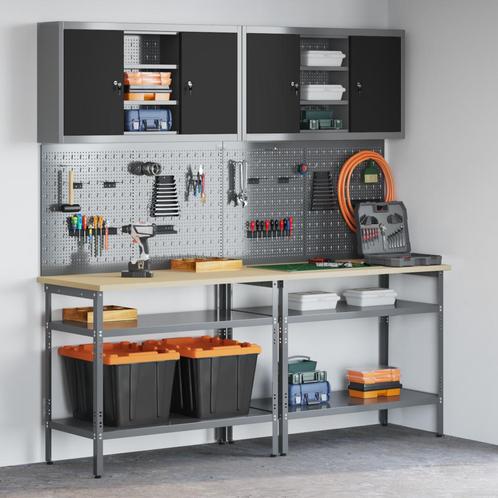 vidaXL 8-delige Werkbank Set in Grijs Staal, Doe-het-zelf en Bouw, Werkbanken, Nieuw, Verzenden