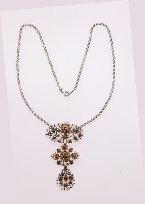 Ketting met hanger - 18 karaat Geel goud, Roségoud, Zilver, Handtassen en Accessoires, Antieke sieraden