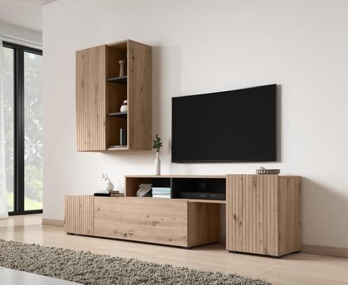 Meubella | Wandmeubel 199cm | Eiken | TV-kast | Modern, Huis en Inrichting, Kasten | Wandmeubels, 25 tot 50 cm, Nieuw, 150 tot 200 cm