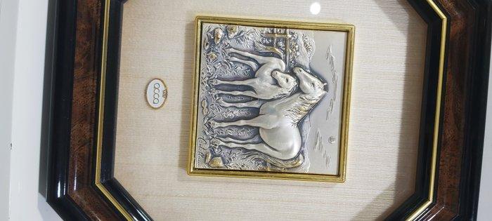 Lijst - .925 zilver - Quadro 2 zilveren paarden, Antiek en Kunst, Antiek | Zilver en Goud