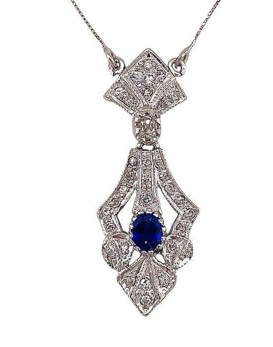 Halsketting - 18 karaat Platina, Witgoud Saffier - Diamant, Handtassen en Accessoires, Kettingen