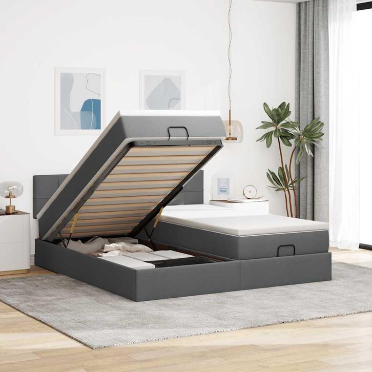 vidaXL Ottoman bed met matrassen 160x200cm stof donkergrijs, Maison & Meubles, Chambre à coucher | Lits, Envoi
