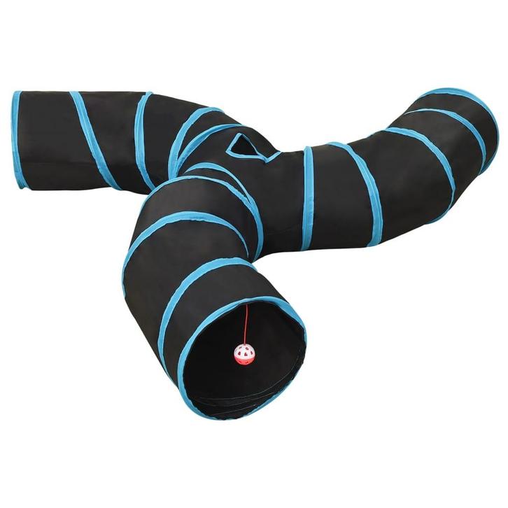 vidaXL Kattentunnel 3-voudig 25 cm polyester zwart en blauw, Kinderen en Baby's, Speelgoed | Buiten | Speeltoestellen, Nieuw, Verzenden