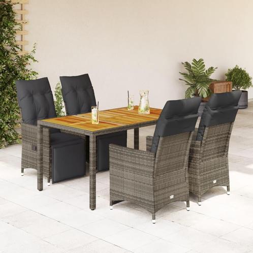 vidaXL 5-delige Bistroset met kussens poly rattan grijs, Tuin en Terras, Tuinsets en Loungesets, Nieuw, Verzenden