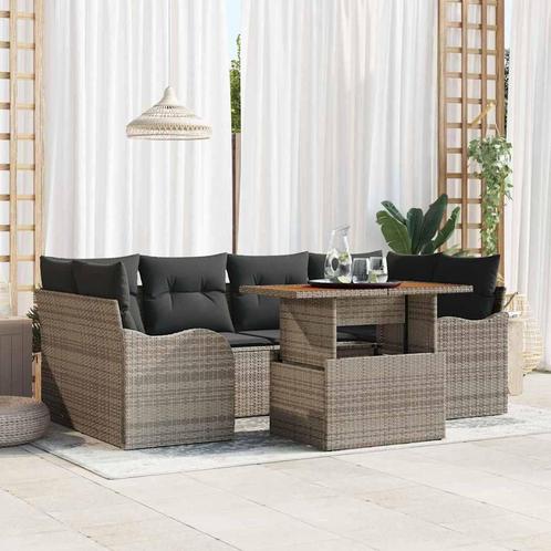 vidaXL Tuinbank Set met opslag 7 pcs Grijs Poly rattan, Tuin en Terras, Tuinsets en Loungesets, Nieuw, Verzenden
