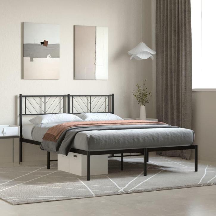 vidaXL Bedframe met hoofdbord metaal zwart 140x200 cm, Huis en Inrichting, Slaapkamer | Bedden, Nieuw, Verzenden