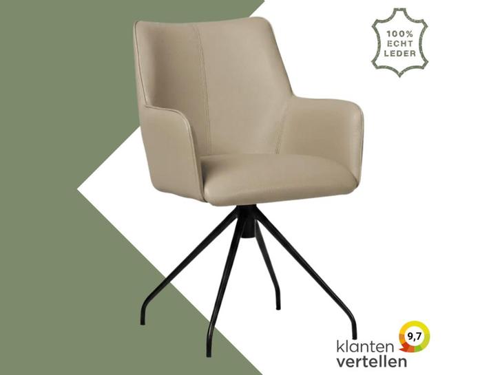 Leren eetkamerstoel Wave - Toledo Mastic (taupe/bruin) -, Huis en Inrichting, Stoelen, Bruin, Eén, Nieuw, Leer, Ophalen of Verzenden