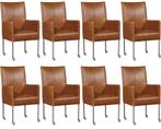 Set van 8 Cognac leren moderne eetkamerstoelen - poot rond, Huis en Inrichting, Stoelen, Overige kleuren, Nieuw, Leer, Ophalen of Verzenden