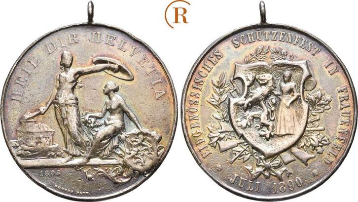 Zilver medaille Schuetzenfest in Frauenfeld 1890 Schweiz:..., Timbres & Monnaies, Pièces & Médailles, Envoi