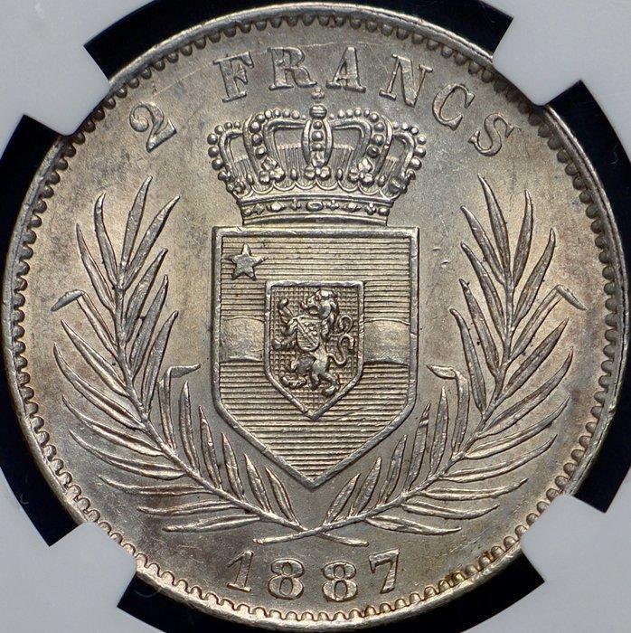 Congo-vrijstaat. Leopold II. 2 Francs Brussels Mint - 1887 -, Postzegels en Munten, Munten | Nederland