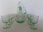Vintage Set – Decanter With Lid and 6 Green Glass Tumblers -, Antiek en Kunst