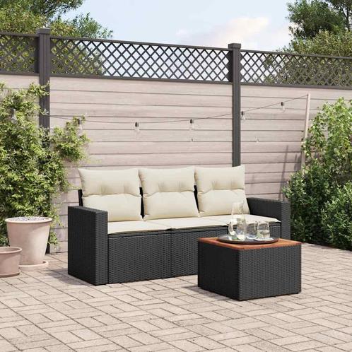 vidaXL 4-delige Loungeset met kussens poly rattan zwart, Tuin en Terras, Tuinsets en Loungesets, Loungeset, Nieuw, Verzenden