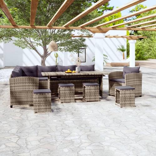 vidaXL 7-delige Loungeset met kussens poly rattan grijs, Tuin en Terras, Tuinsets en Loungesets, Loungeset, Nieuw, Verzenden