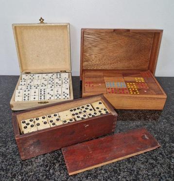 Jeu de société - 3x Dominos - bois-os-bakélite