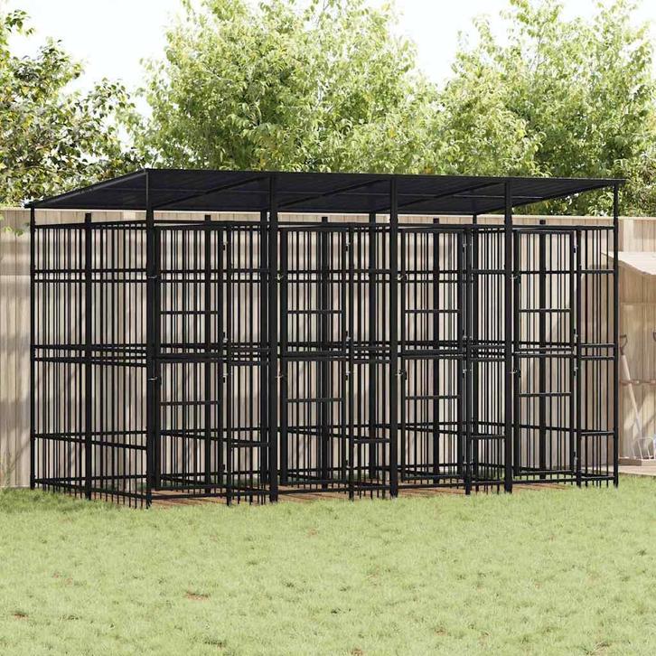 vidaXL Hondenkennel met dak 7,37 m² staal, Dieren en Toebehoren, Hondenbenches, Nieuw, Verzenden